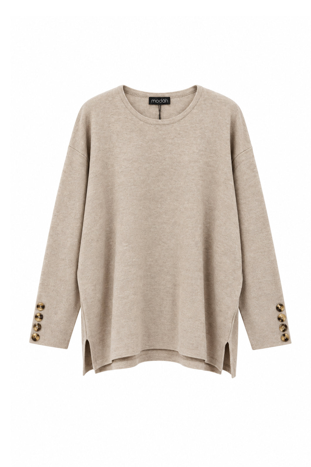 Maglione Pullover a maniche lunghe con bottoni Beige