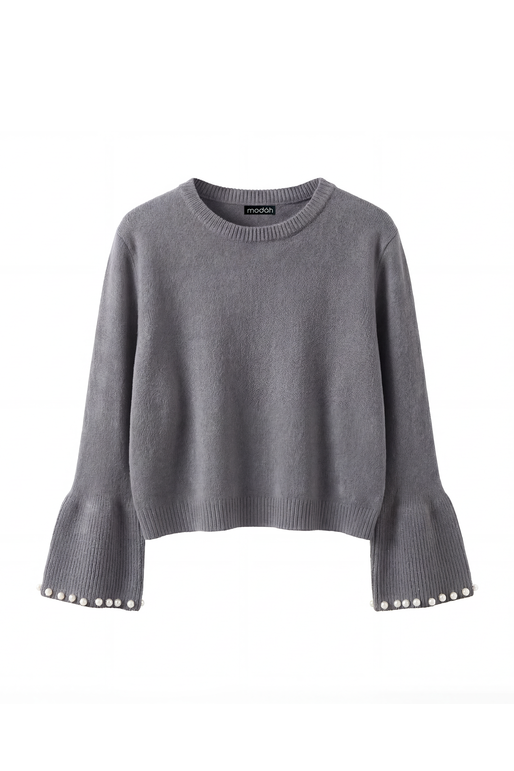 MAGLIONE CON MANICHE A CAMPANA E PERLINE