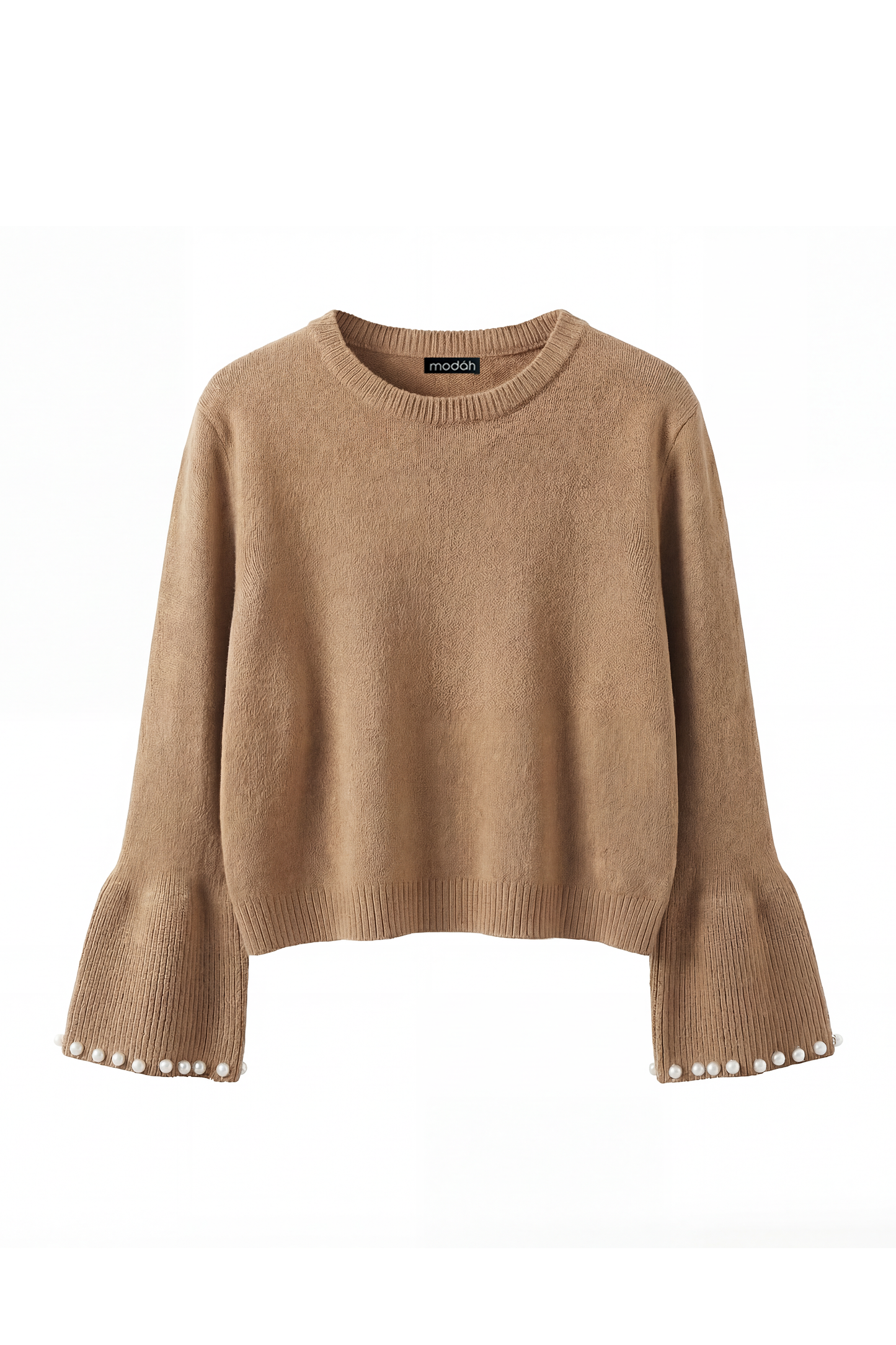 MAGLIONE CON MANICHE A CAMPANA E PERLINE