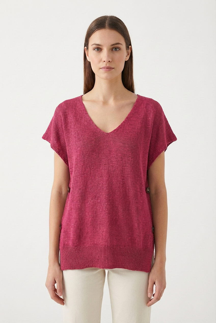 Top in Maglia Leggera con Scollo a V