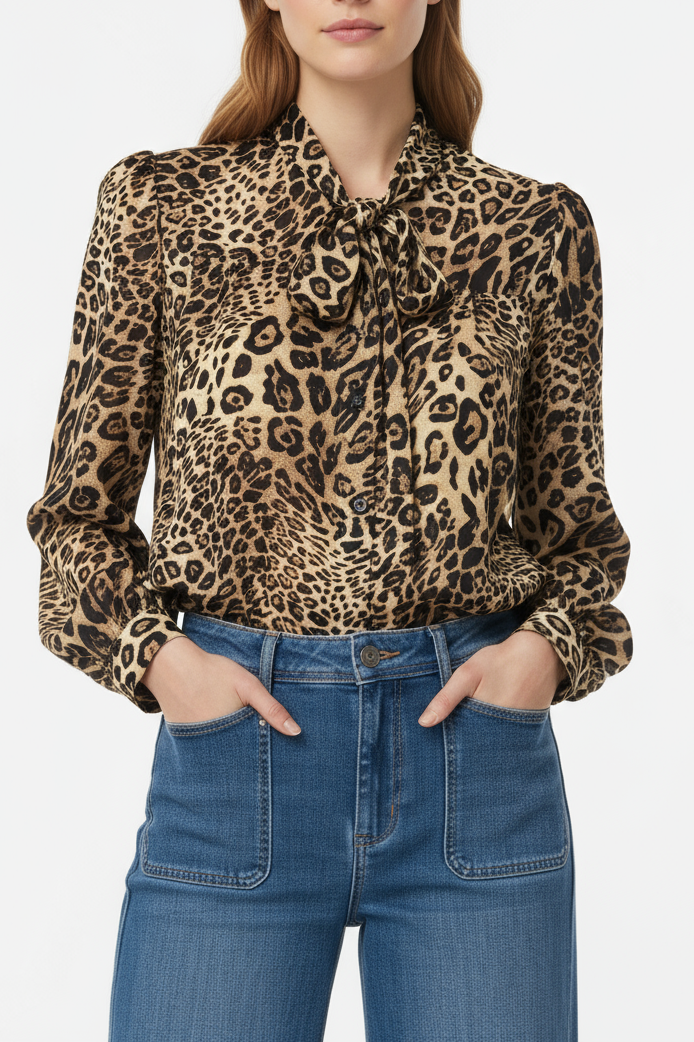 CAMICIA LEOPARD CON FIOCCO