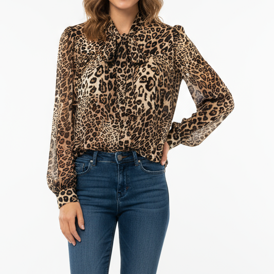 CAMICIA LEOPARD CON FIOCCO