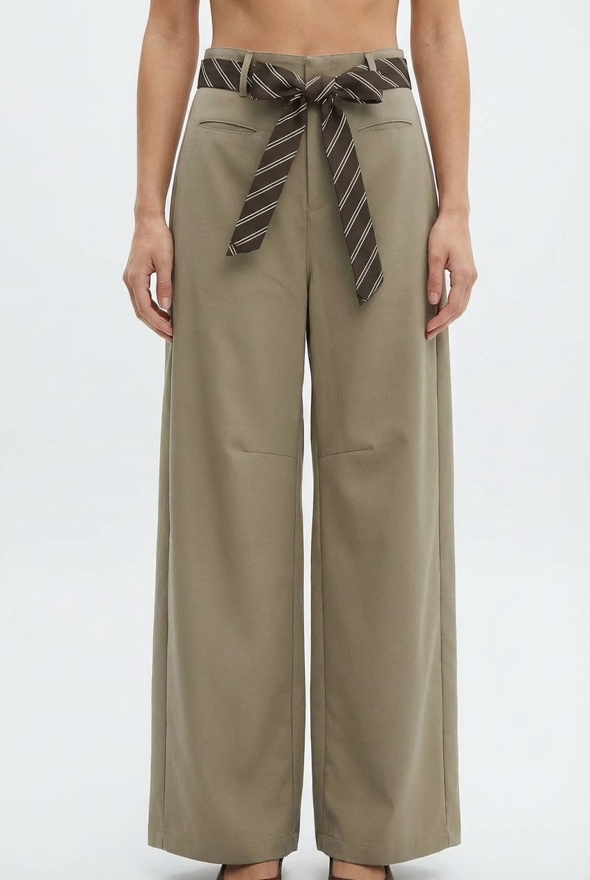 Pantaloni Wide-Leg con Cintura a Contrasto