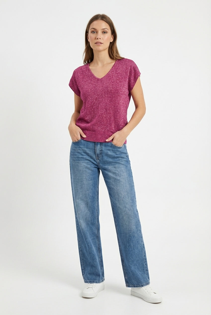 Top in Maglia Lurex con Scollo a V
