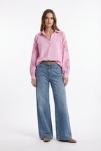 Blusa in Cotone con Inserto in Pizzo Sangallo