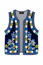 Gilet Ricamato in Stile Folk - Blu