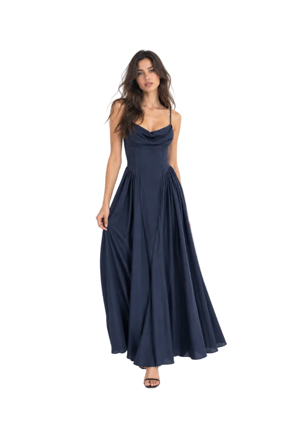 Abito Lungo Elegante Drappeggiato con Corsetto Blu navy