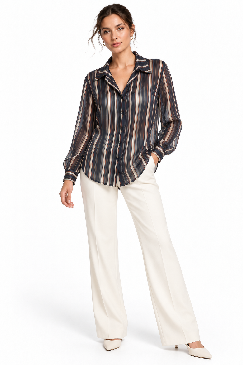 Camicia Semitrasparente a Righe Multicolore