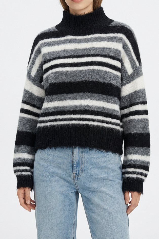 MAGLIONE MISTO LANA CROPPED A RIGHE