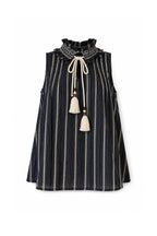 Top a Righe Misto Lino con Collo Arricciato