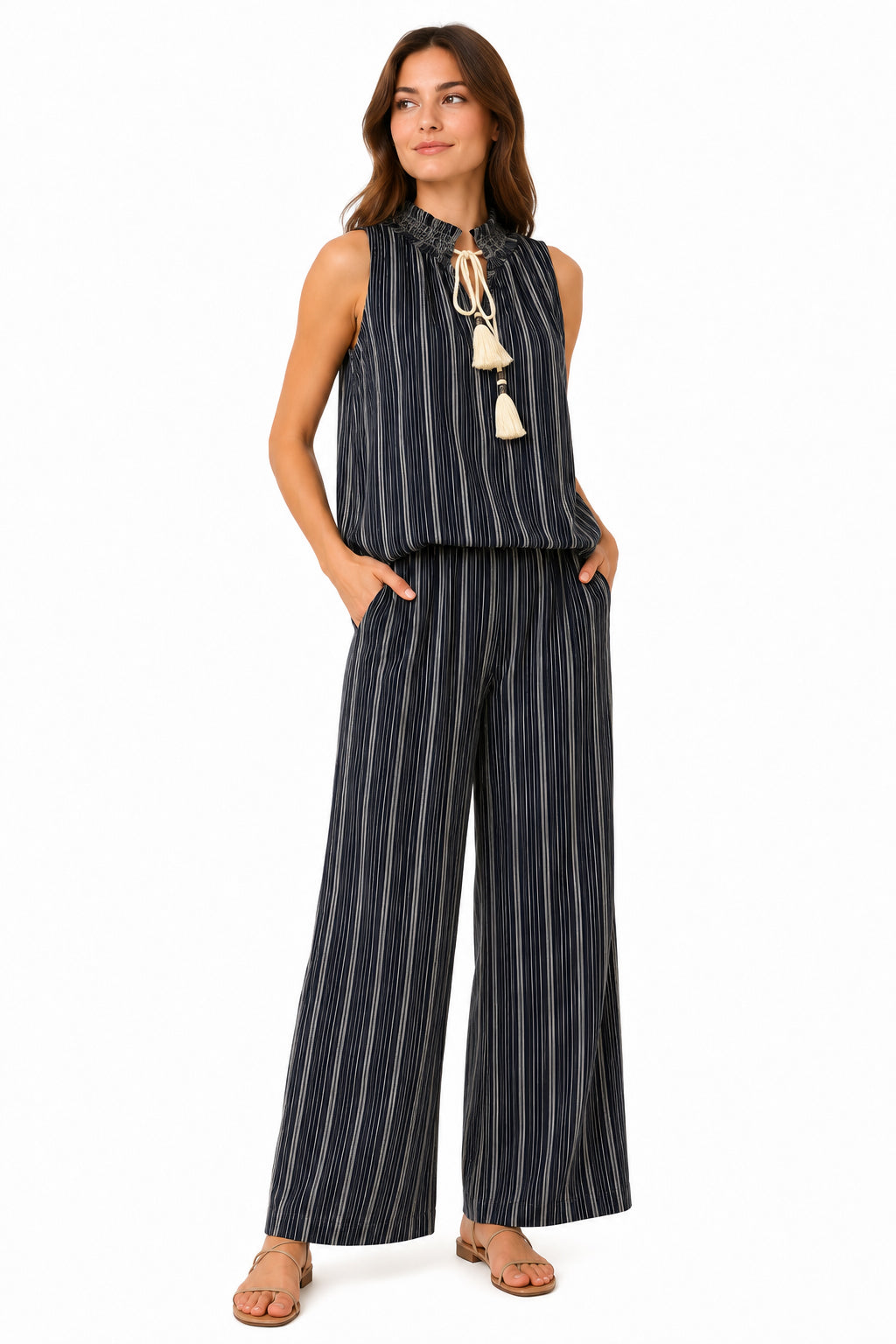 Pantalone a Righe Misto lino