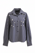 CAMICIA A RIGHE CROP CON APPLICAZIONI FLOREALI