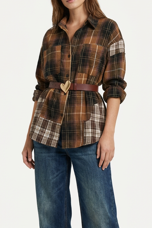 CAMICIA OVERSIZE PATCHWORK A QUADRI