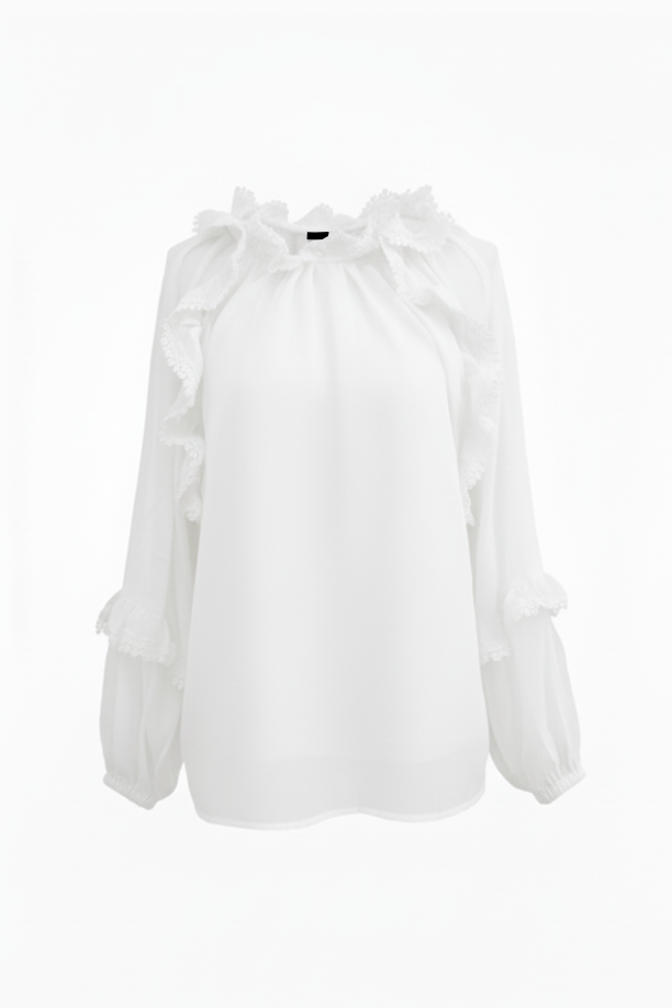 BLUSA GEORGETTE VOLANT BIANCO
