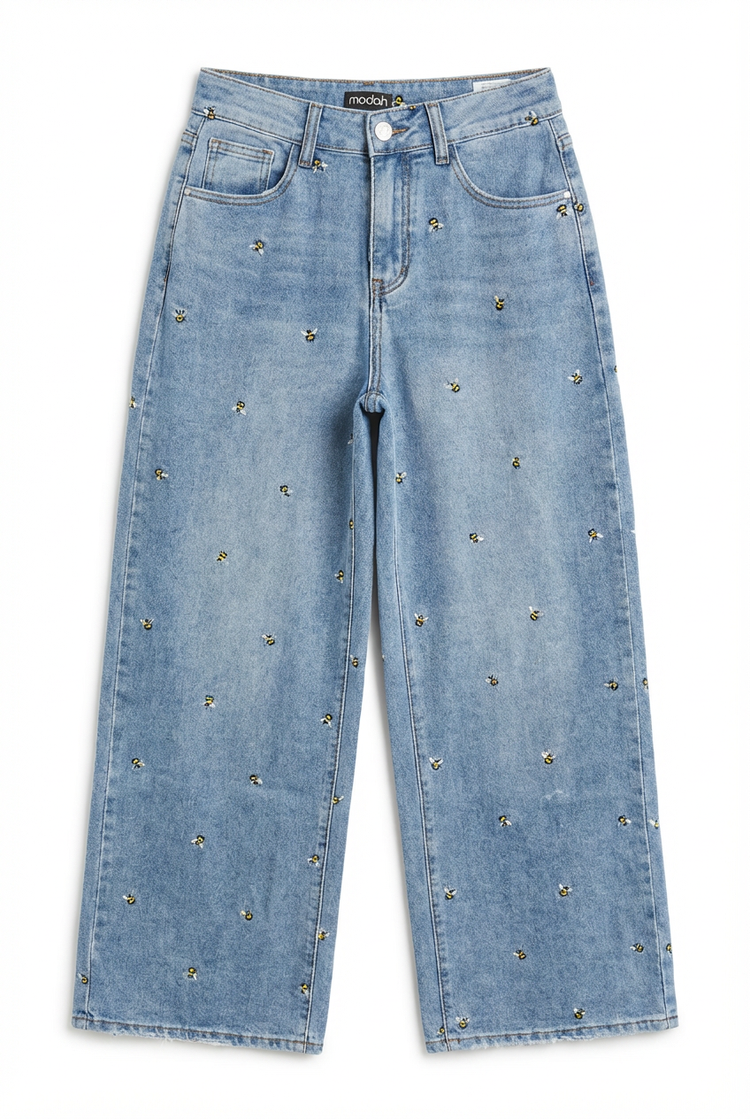 Jeans Larghi con Ape Ricamati