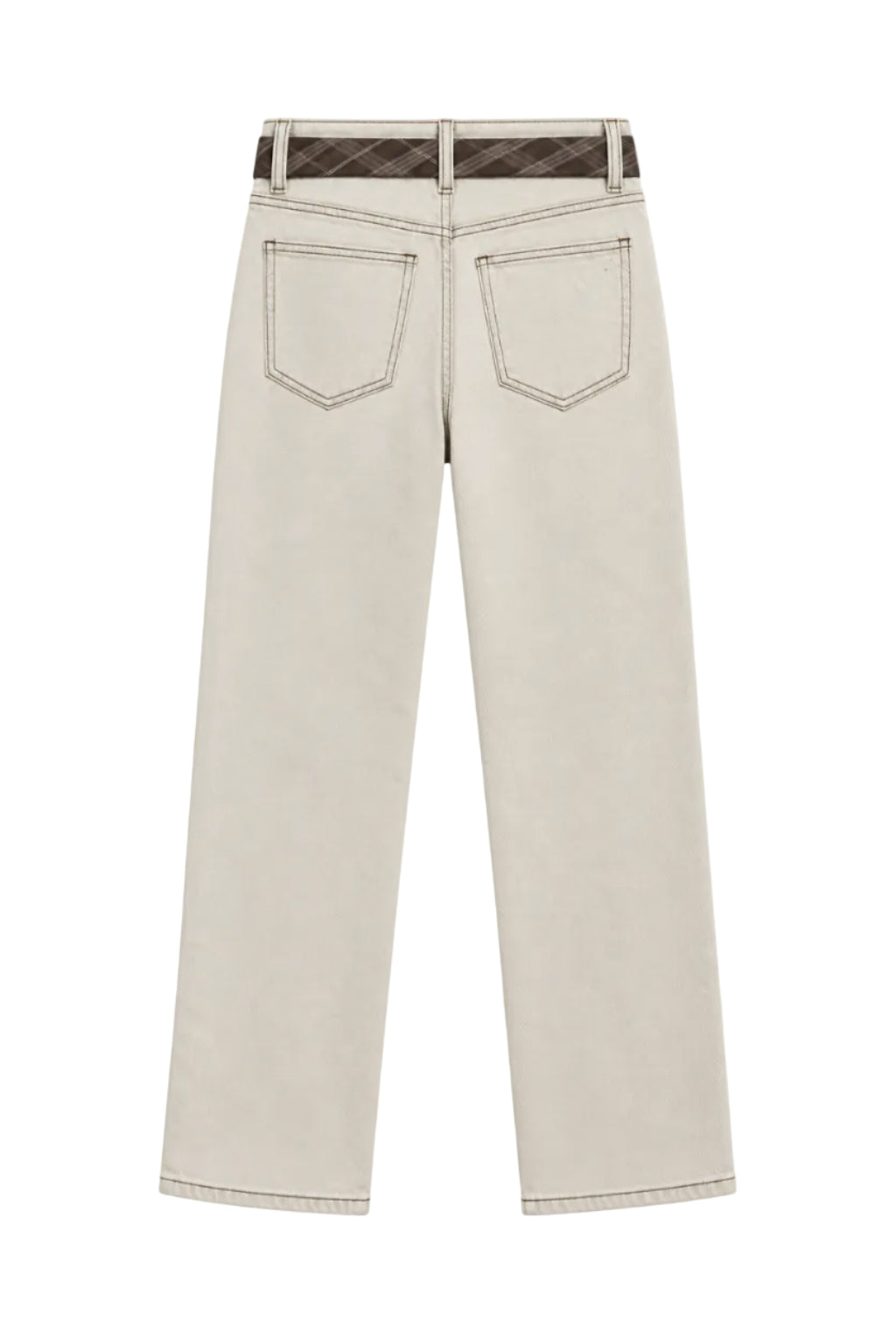 Jeans Ecrù con Cintura a Scacchi Marrone