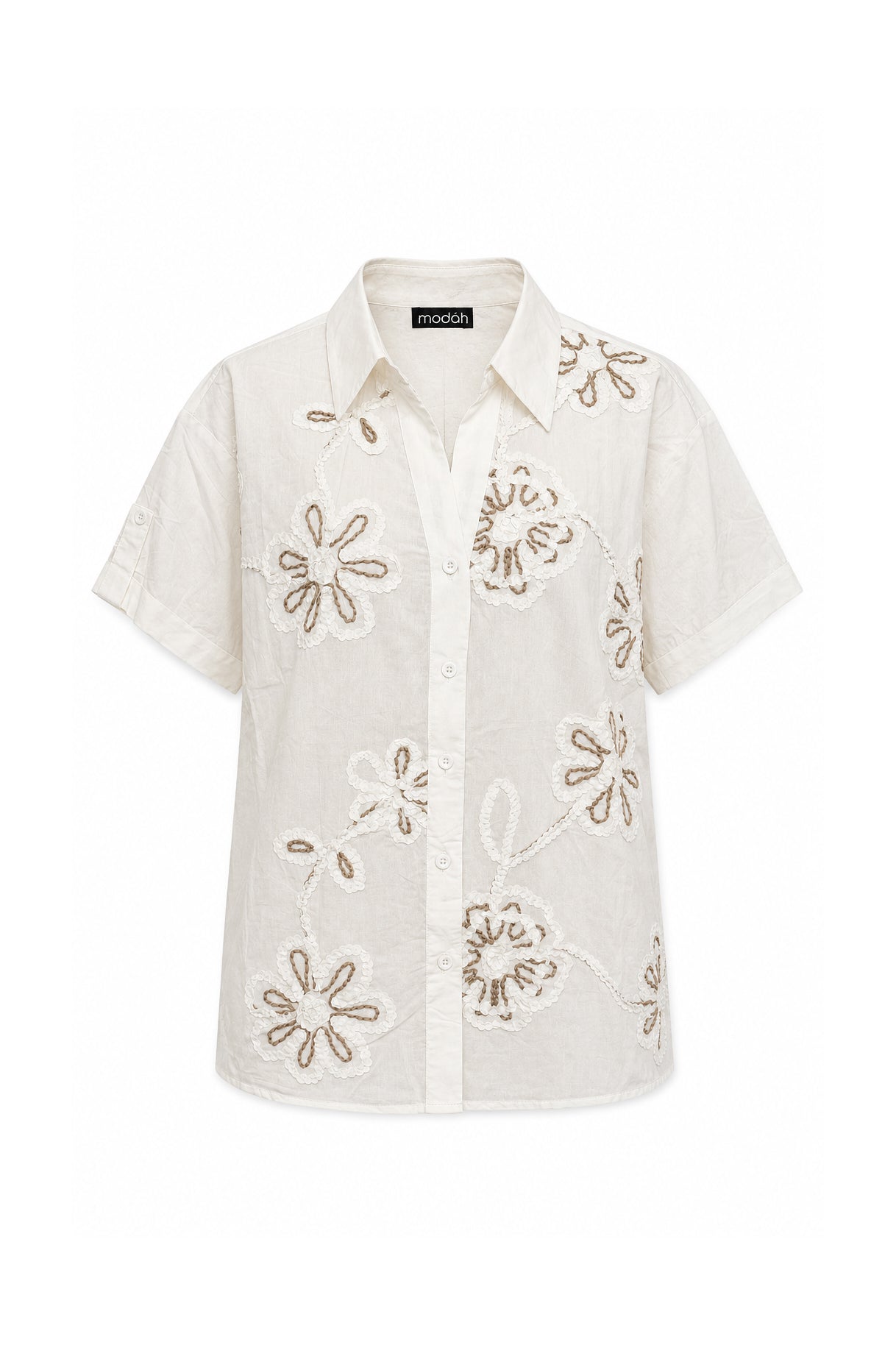 Camicia a Maniche Corte con Ricami Floreali