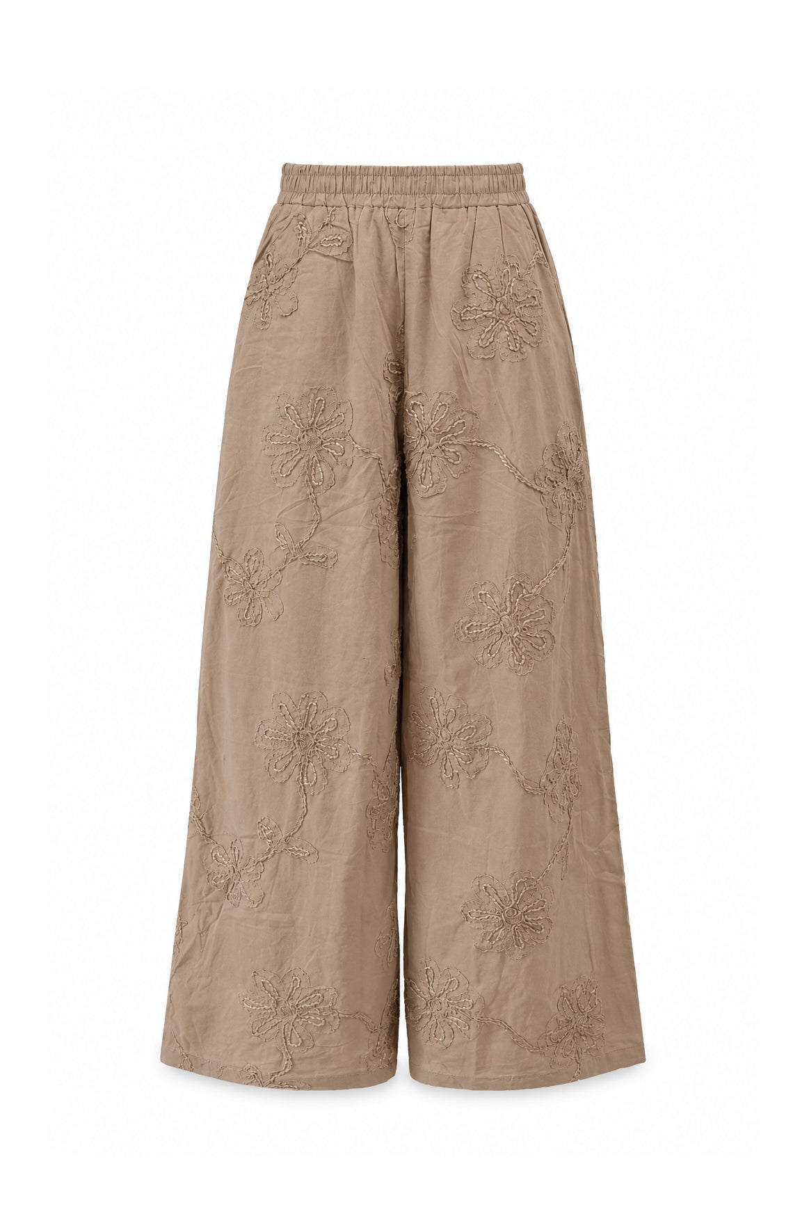 Pantalone Palazzo con Ricami Floreali