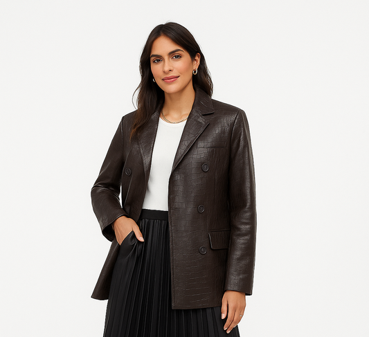 BLAZER DOPPIOPETTO IN ECO-PELLE STAMPA ANIMALIER