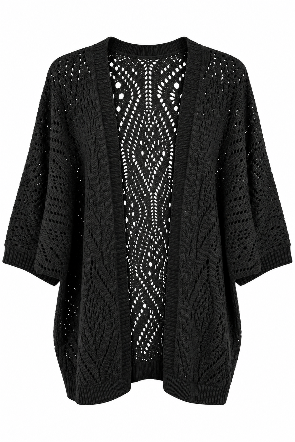 Cardigan Stile Kimono in Maglia Traforata