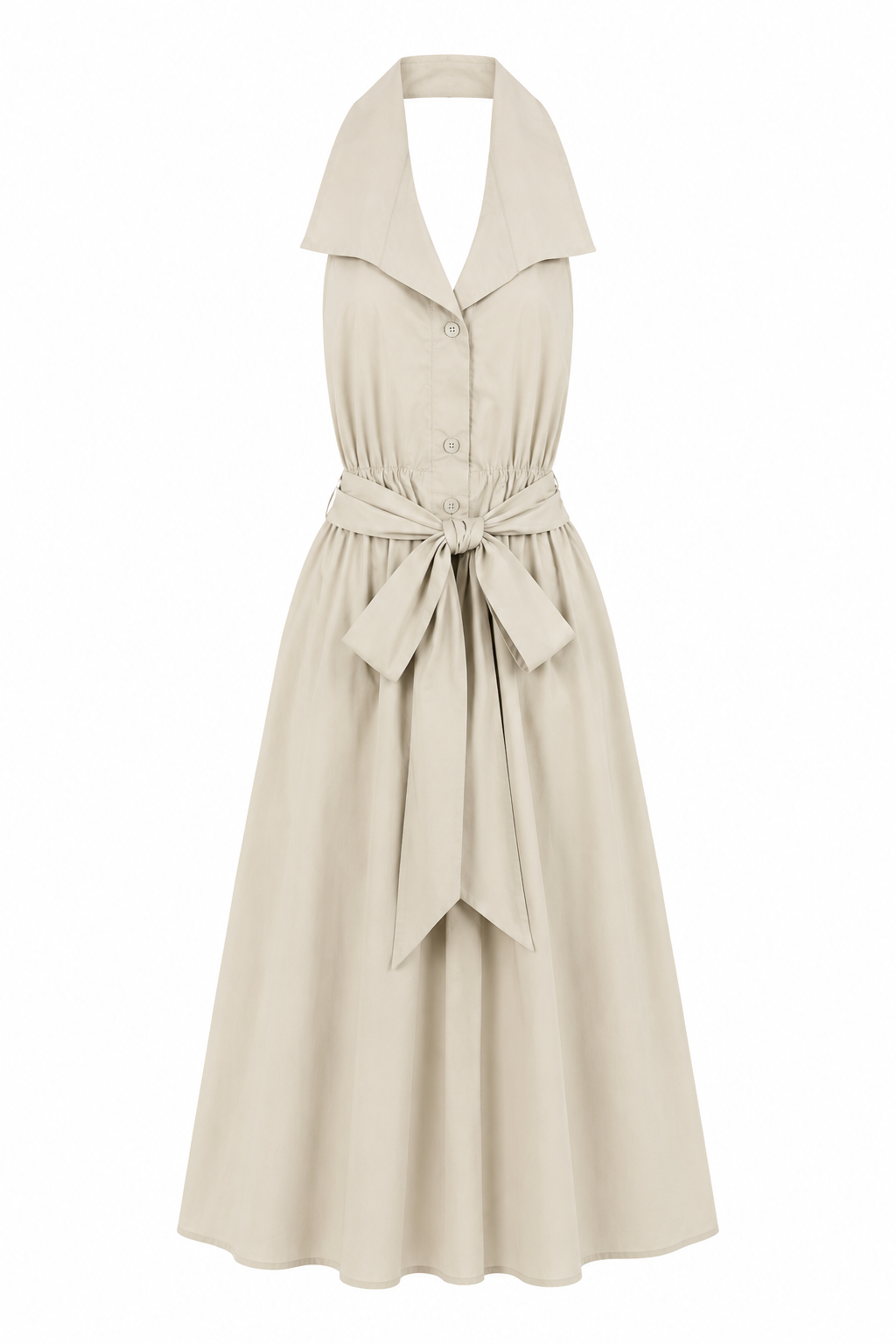 Abito Midi Halter con Colletto e Cintura