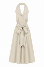 Abito Midi Halter con Colletto e Cintura