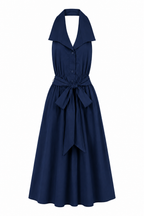 Abito Midi Halter con Colletto e Cintura