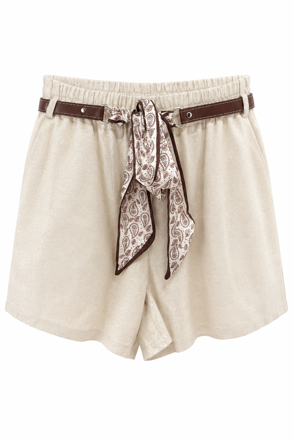Short Scintillante con Cintura e Sciarpa Paisley