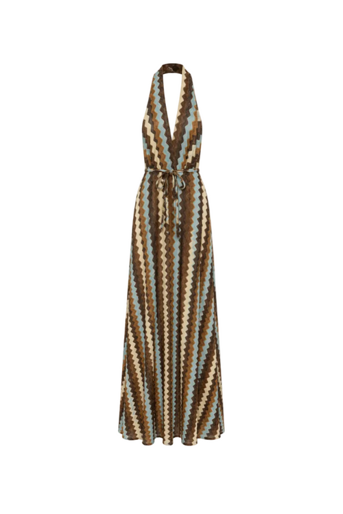 Abito Maxi Halter con Motivo Zigzag
