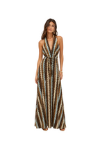 Abito Maxi Halter con Motivo Zigzag Rosso