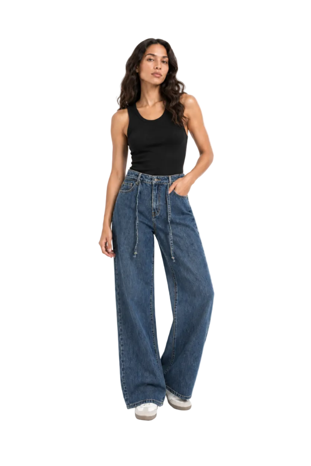 Jeans a Gamba Larga con Coulisse Integrata L