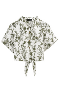 Camicia Crop in Sangallo con Stampa Botanica e Nodo
