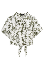 Camicia Crop in Sangallo con Stampa Botanica e Nodo