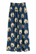 Pantalone Senape con Motivo Etnico e Fiori di Loto Blu