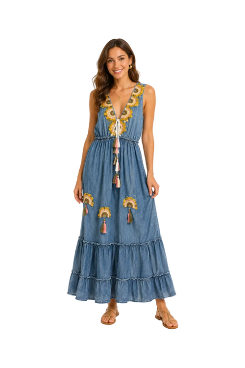 Abito Maxi in Denim Boho-Chic