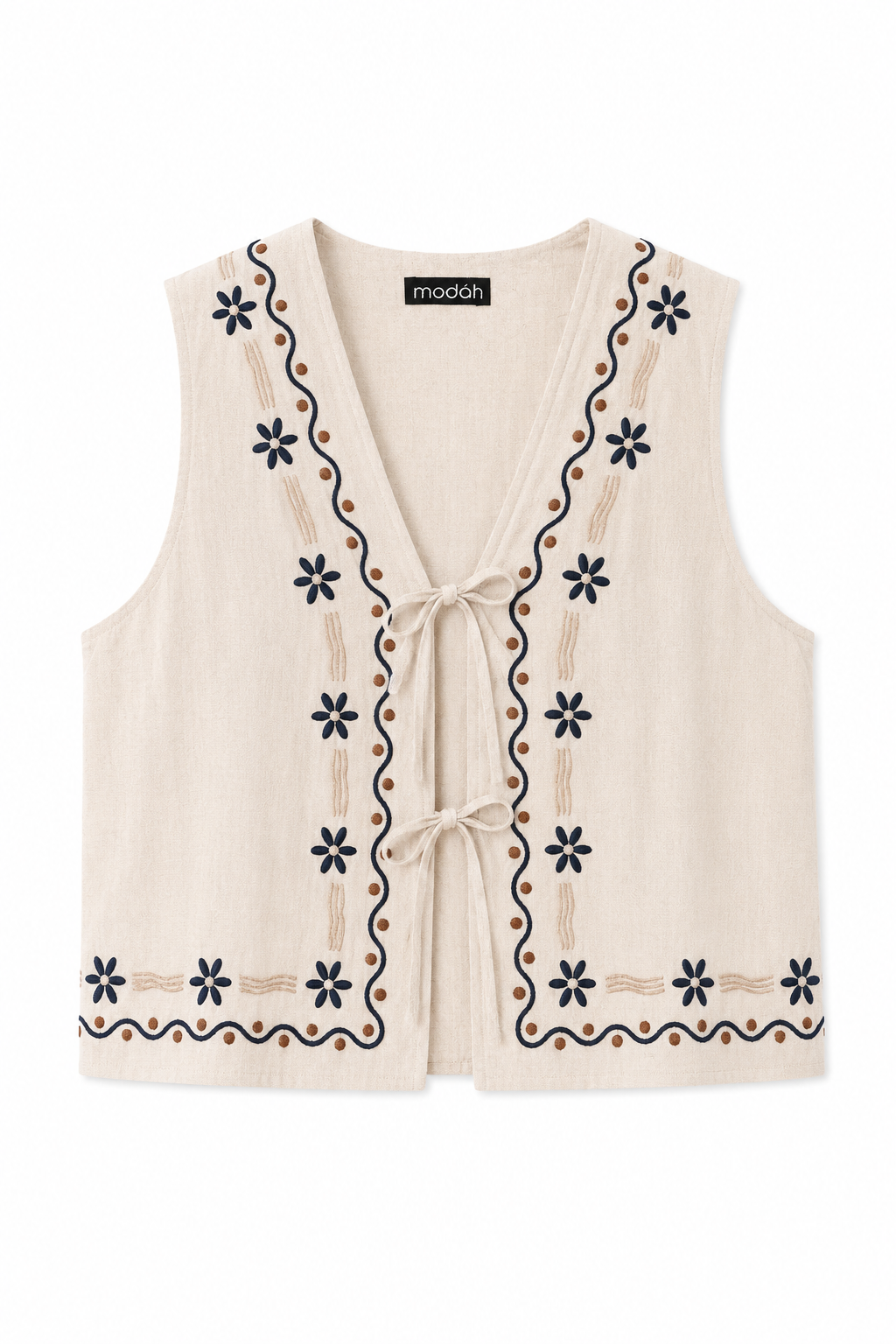 Gilet in Cotone Ricamato con Laccetti