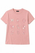 T-shirt Rosa Antico con Ricami Floreali