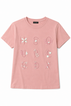 T-shirt Rosa Antico con Ricami Floreali