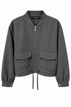 Giacca Bomber Cropped Grigio Antracite con Coulisse