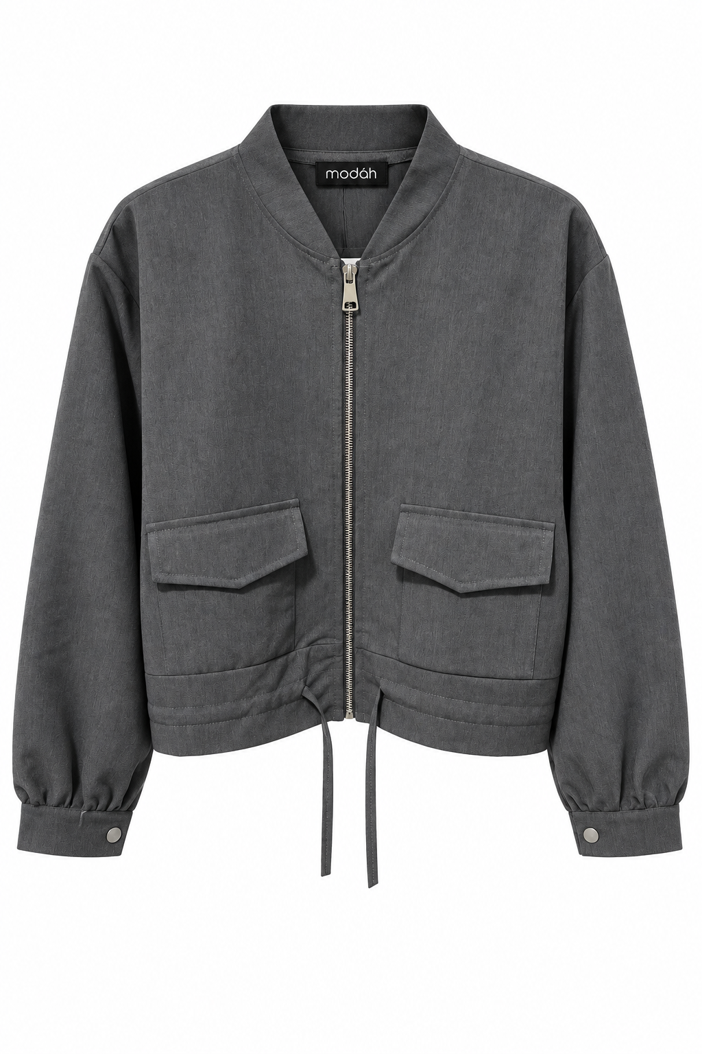 Giacca Bomber Cropped Grigio Antracite con Coulisse