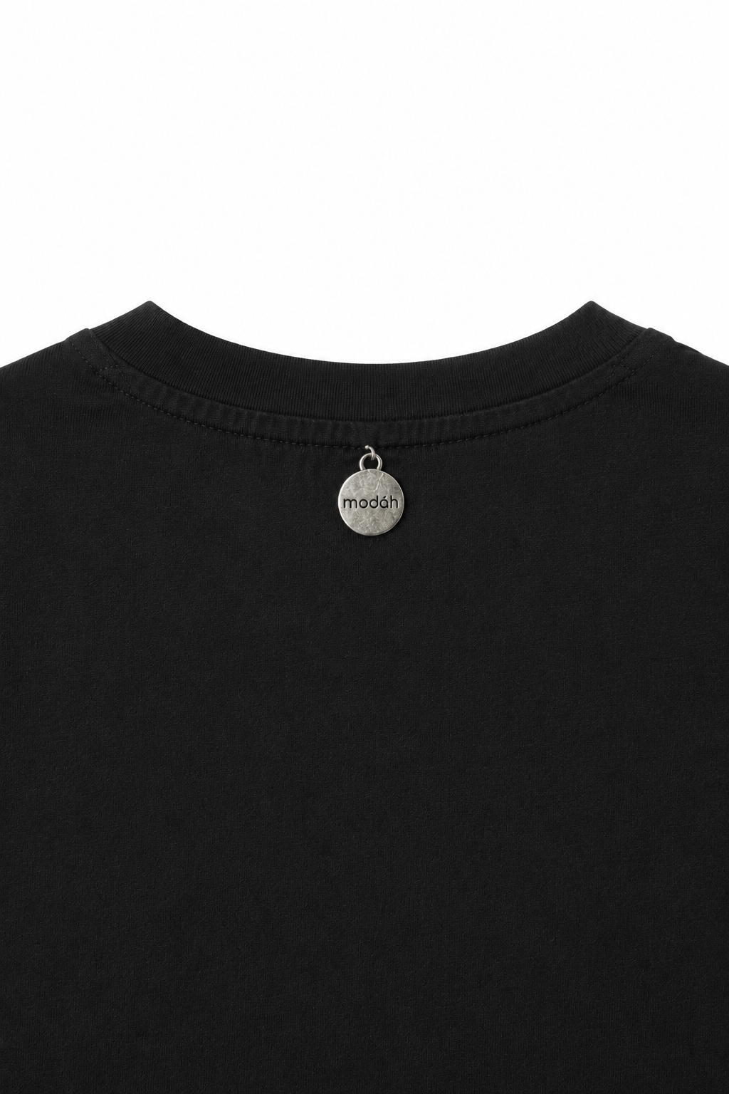 T-shirt Nera "MERCI" con Strass e Frange Pendenti