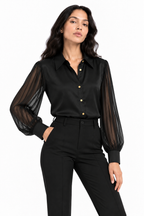 Camicia Elegante con Maniche Plissé