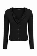 Cardigan Corto in Maglia a Costine con Bordo in Pizzo