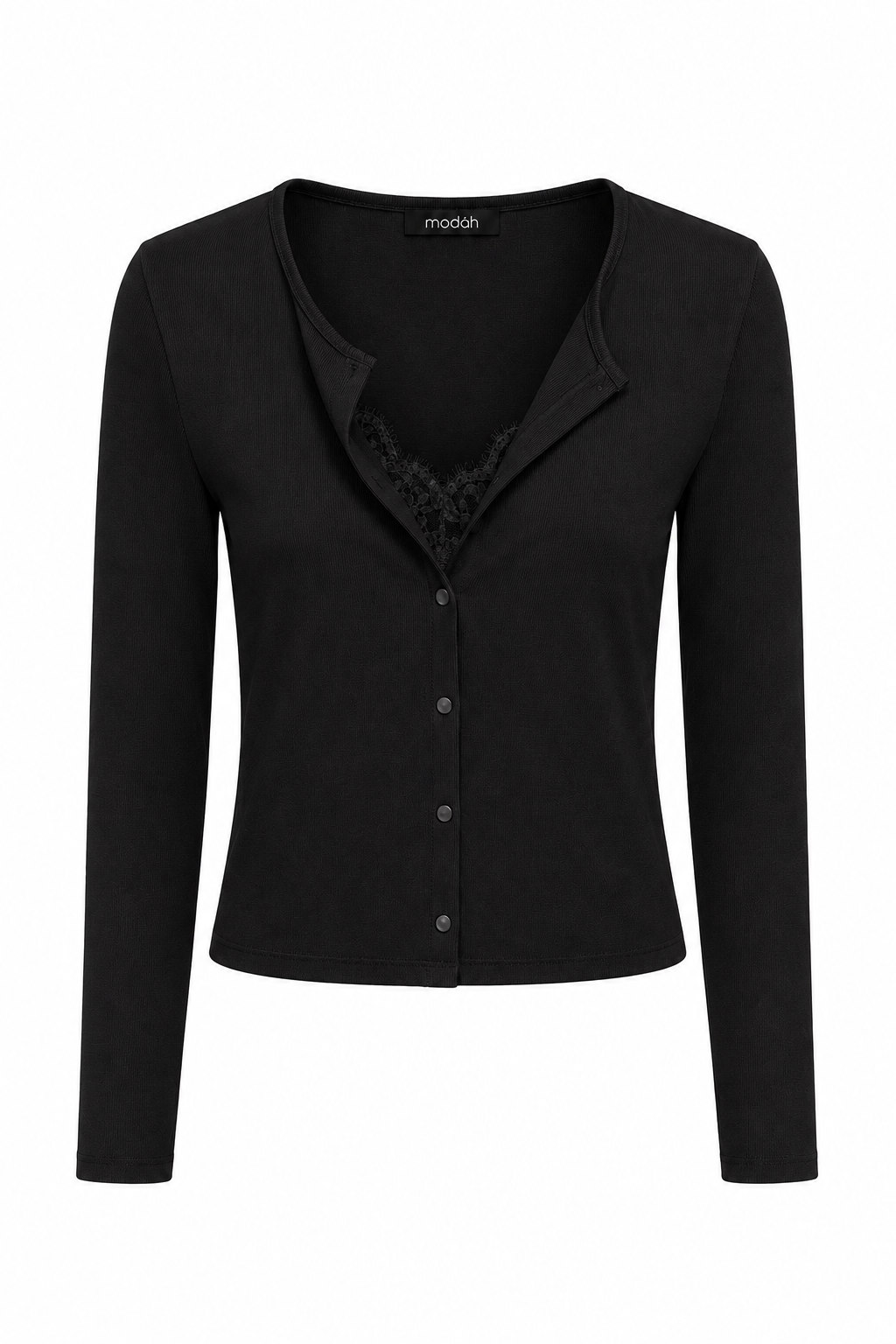 Cardigan Corto in Maglia a Costine con Bordo in Pizzo
