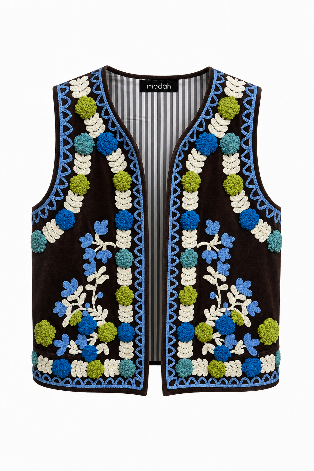 Gilet Ricamato in Stile Folk - Marrone