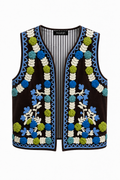 Gilet Ricamato in Stile Folk - Marrone