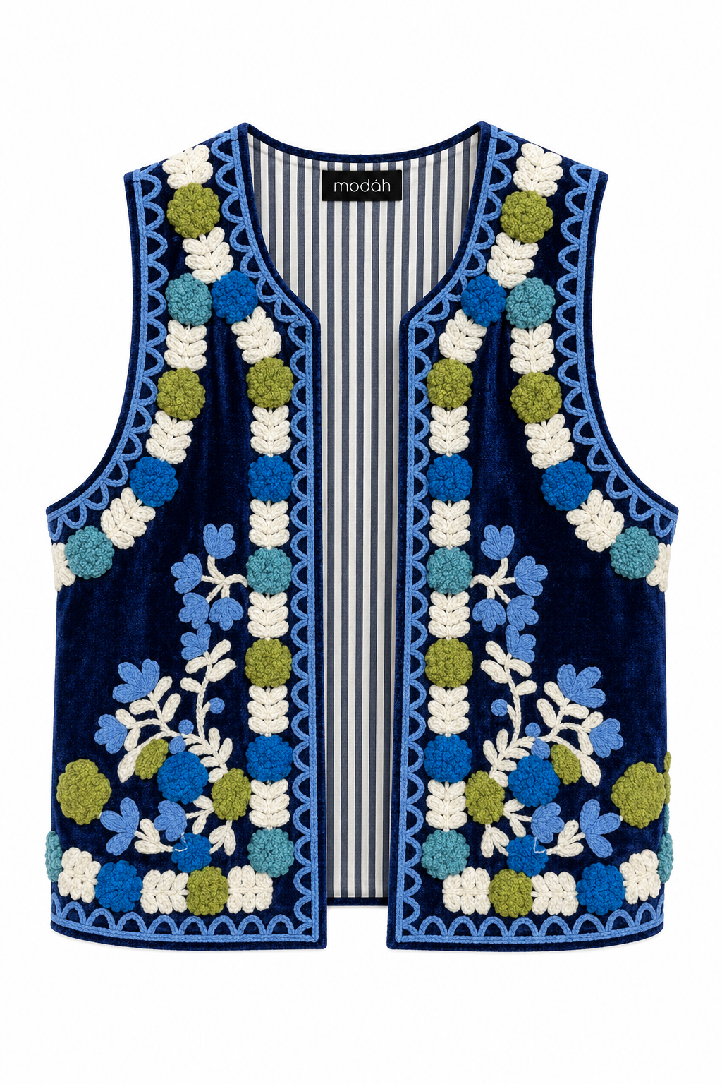 Gilet Ricamato in Stile Folk - Blu