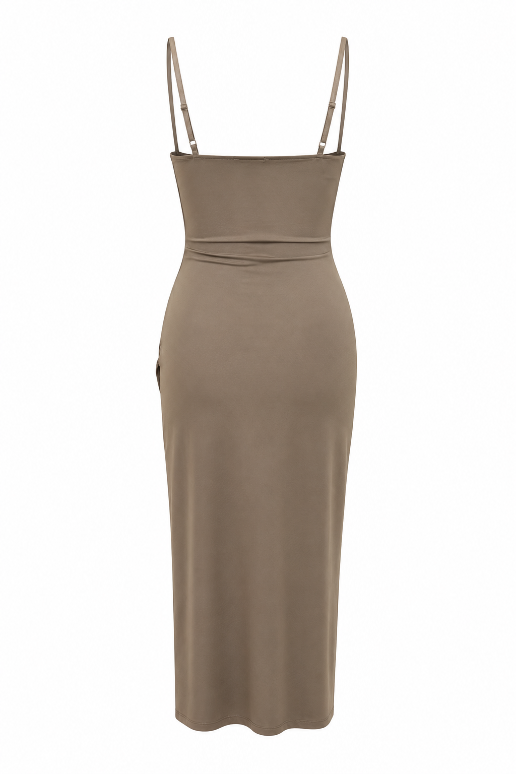 Abito Midi Drappeggiato in Jersey Grigio-Marrone con Corpetto in Pizzo