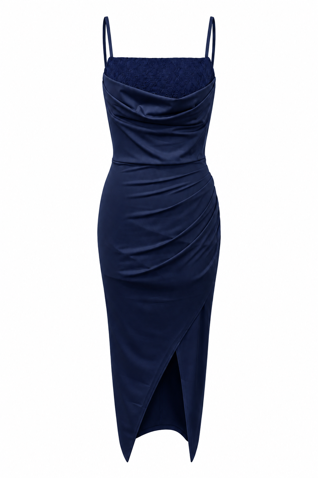 Abito Midi Drappeggiato in Jersey Grigio-Marrone con Corpetto in Pizzo
