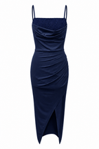 Abito Midi Drappeggiato in Jersey Grigio-Marrone con Corpetto in Pizzo